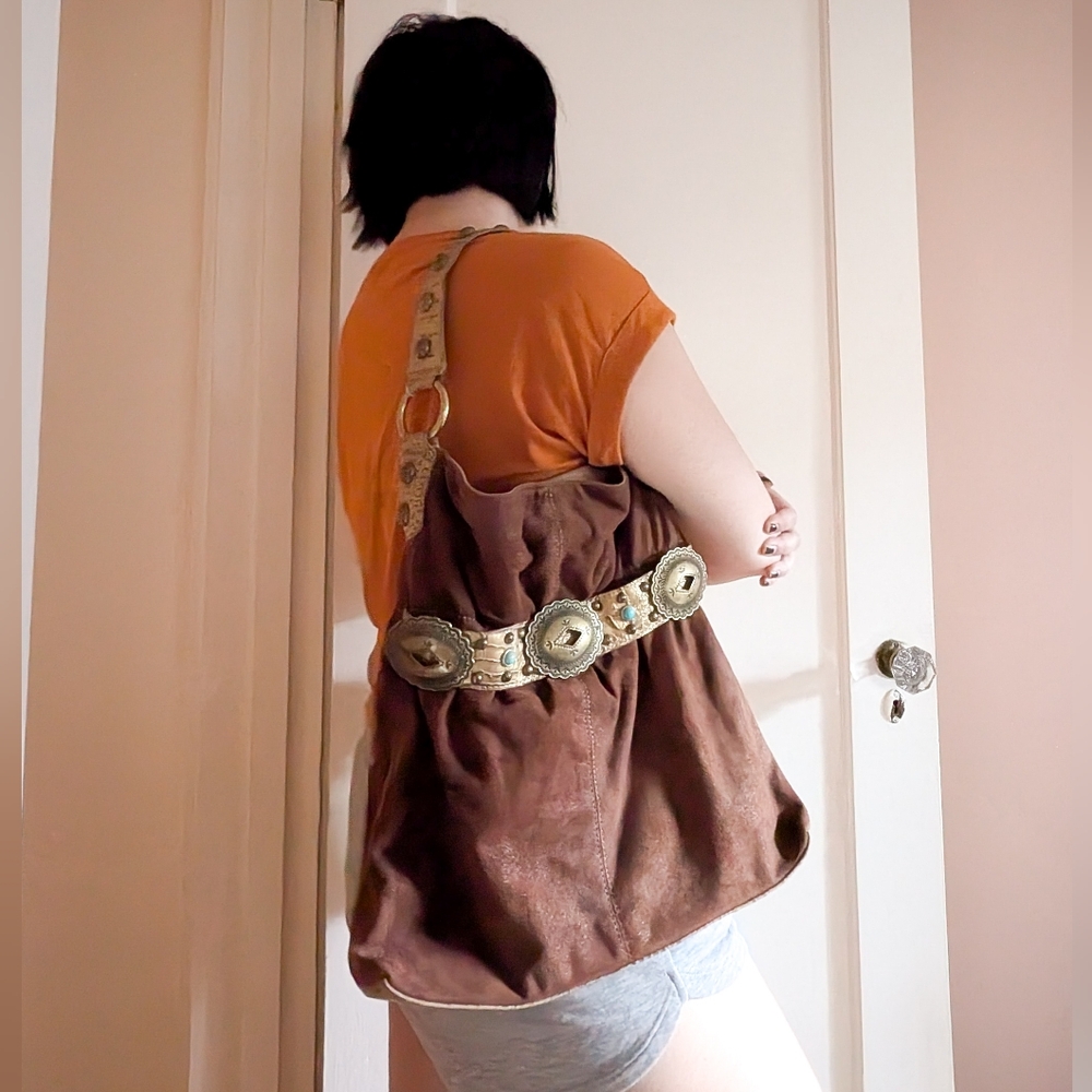 Kathy Van Zeeland Western Boho Shoulder Bag - Vegan Suede with Turquoise Stones